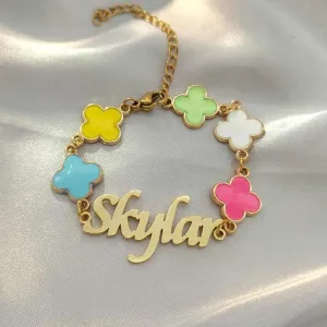 ون أربع أوراق البرسيم اسم سوار مخصص الاسم Color Four Leaf Clover Name Bracelet Custom Initial Name
