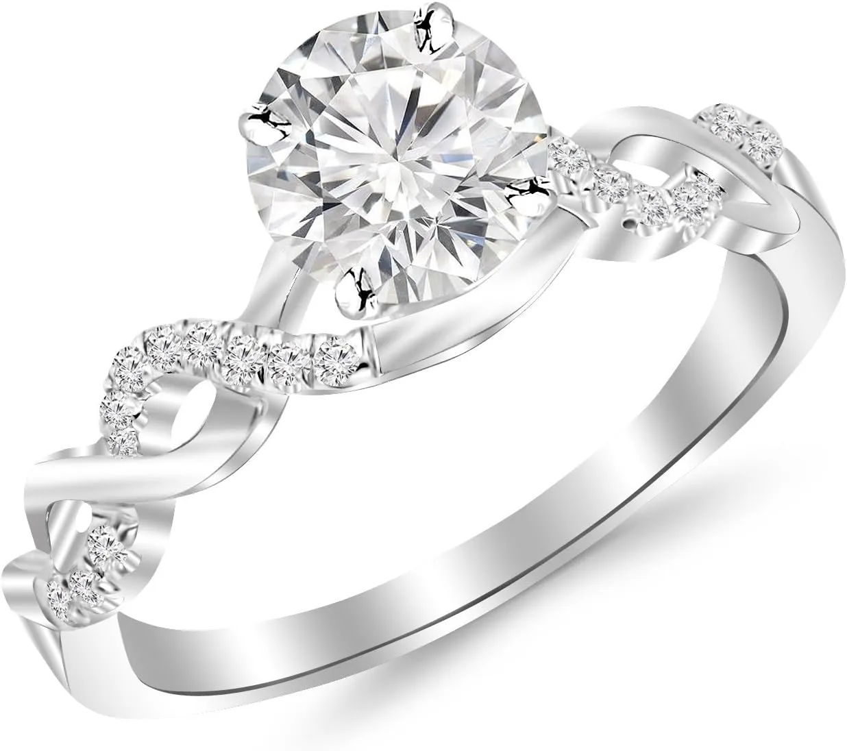 0.58 Carat Twisting Infinity Gold and Diamond Split Shank Pave Set Diamond Engagement Ring with a 0.45 Carat D-E I2 Center