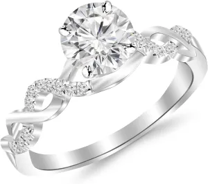 0.58 Carat Twisting Infinity Gold and Diamond Split Shank Pave Set Diamond Engagement Ring with a 0.45 Carat D-E I2 Center