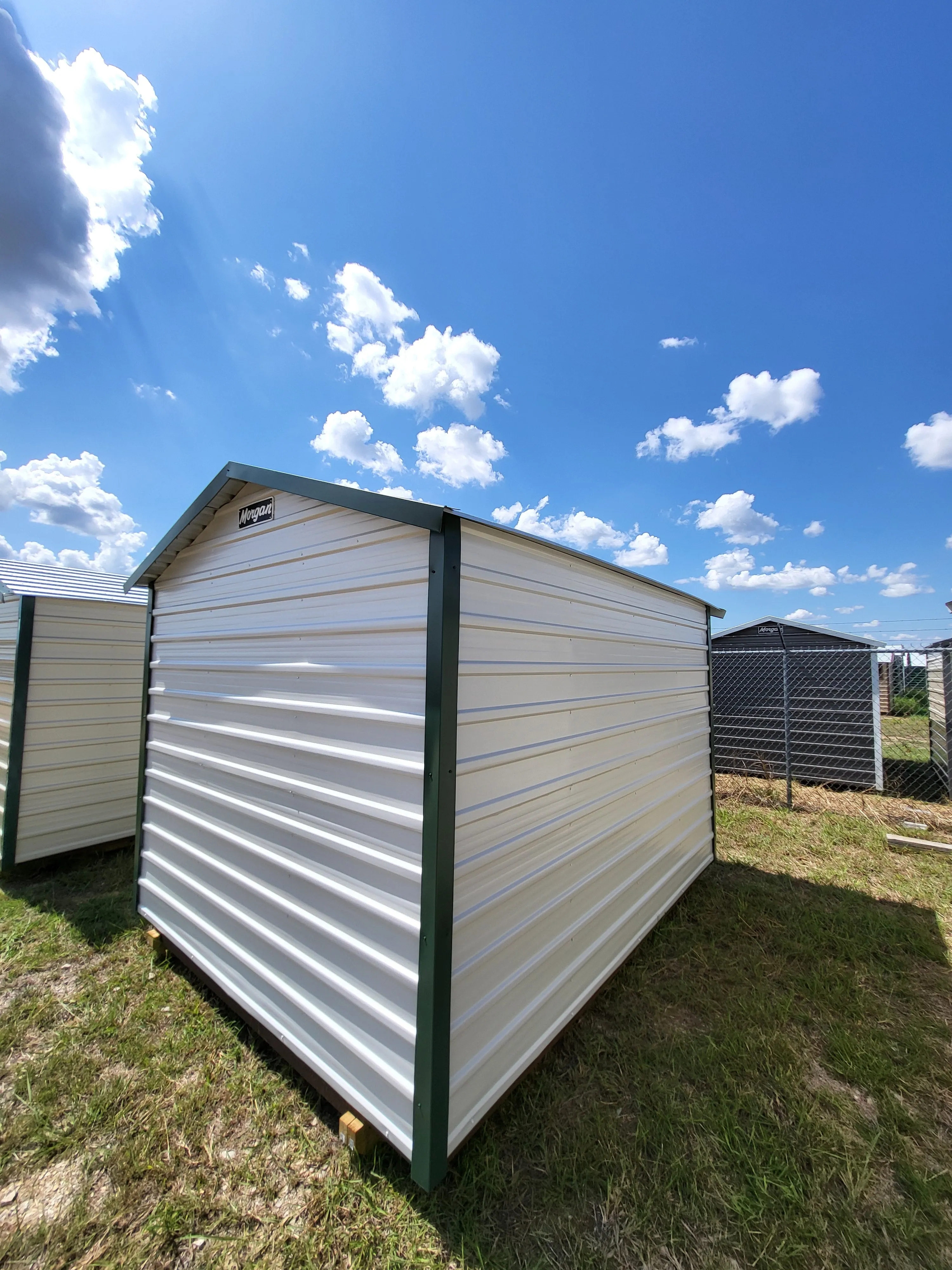 08 x 10 White Steel Shed with Green Trim