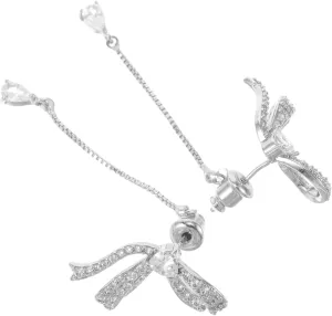 1 Pair Rhinestone Bowknot Tassel Earrings for Women Elegant Long Dangle Design Lightweight Comfortable Jewelry for Casual Formal Occasions Stylish Bow Drop Earrings
