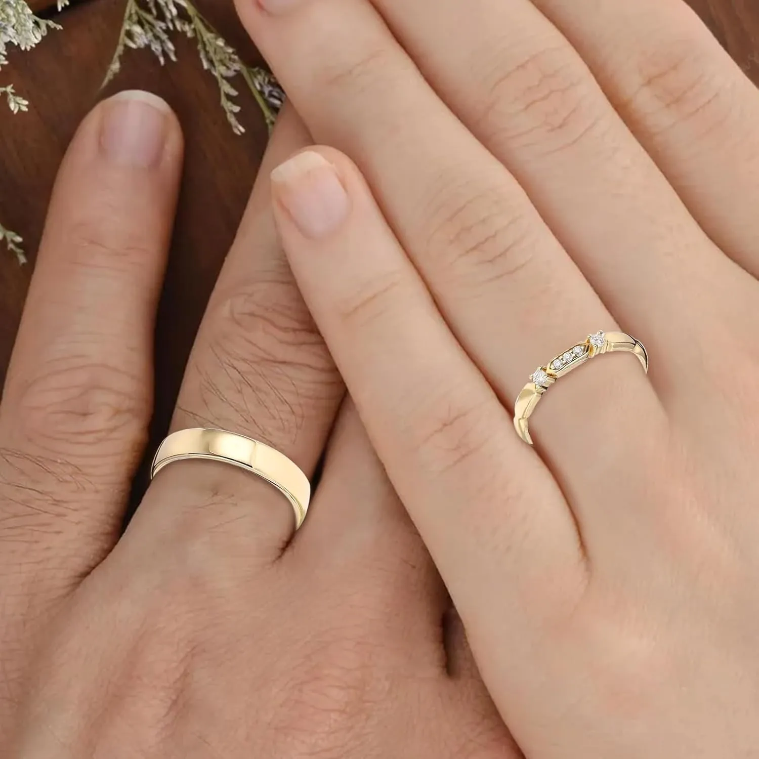 10k/14k/18k Soild Gold Personalized Moissanite Couple Rings Set for Men and Women, 925 Sterling Silver Moissanite Engagement Bridal Rings Set, for Wedding Anniversary, Free Engraving