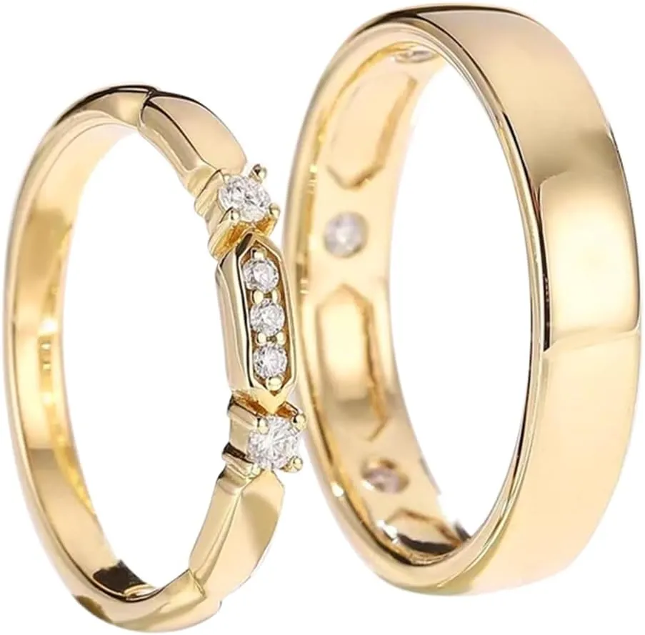 10k/14k/18k Soild Gold Personalized Moissanite Couple Rings Set for Men and Women, 925 Sterling Silver Moissanite Engagement Bridal Rings Set, for Wedding Anniversary, Free Engraving