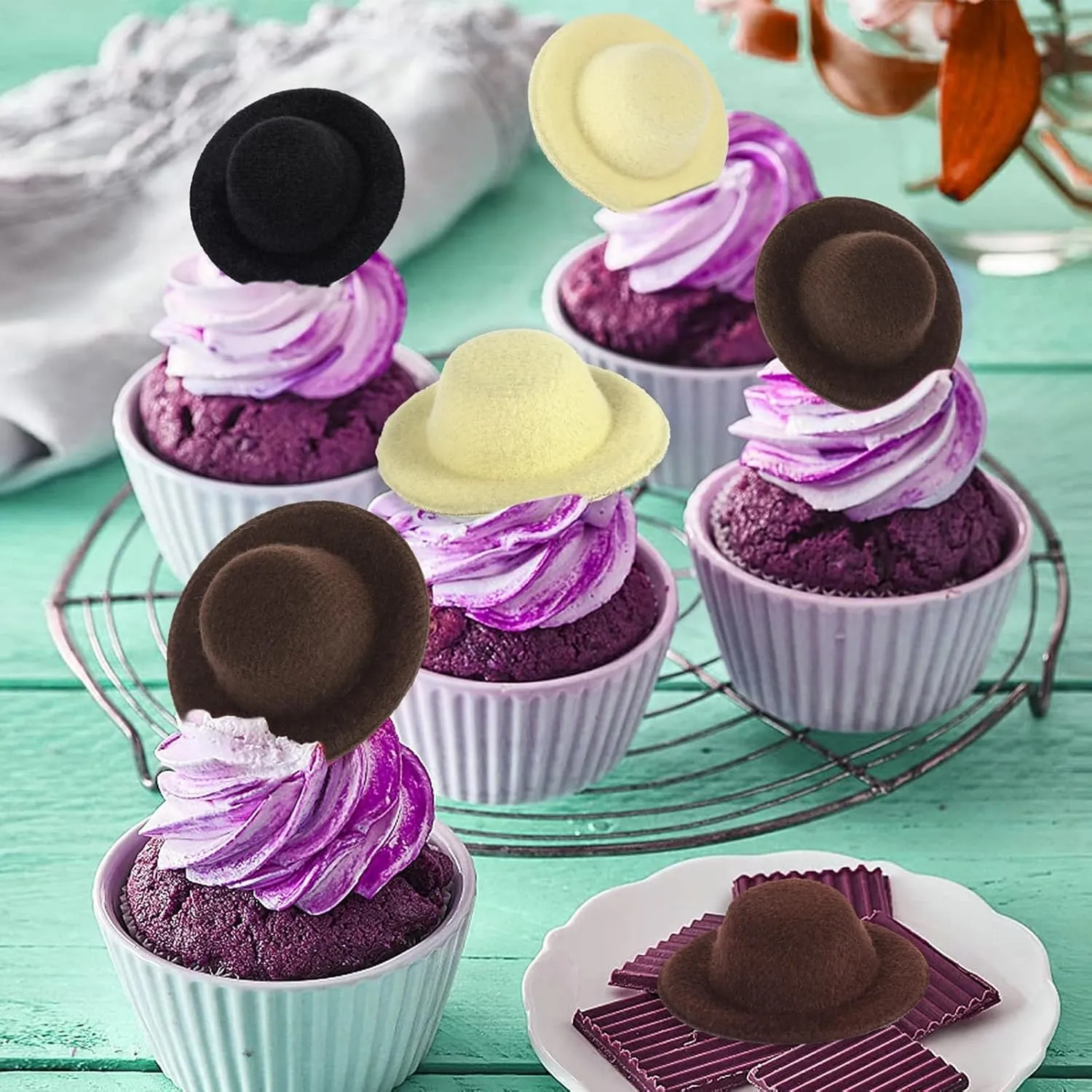 12 Mini Hair Clips with Tiny Felt Top Hats and Formal Party Hats for Women and Girls (Black, Brown, Beige)