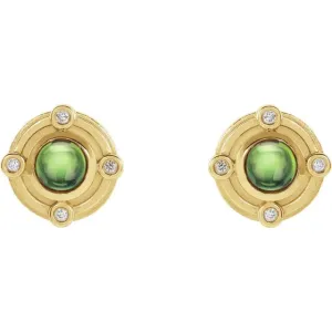 14K Gold Art Deco Peridot and 0.03 CTW Natural Diamond Earrings