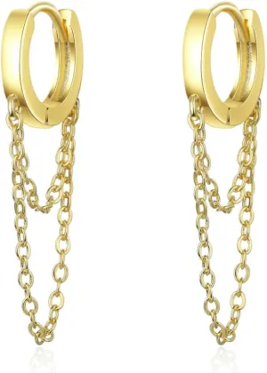 14K Gold Tassel Layerd Chain Earrings for Women,Trendy Cartilage Piercing Dangle Drop Earrings for Gifts Party,Punk Huggie Earrings Jewelry