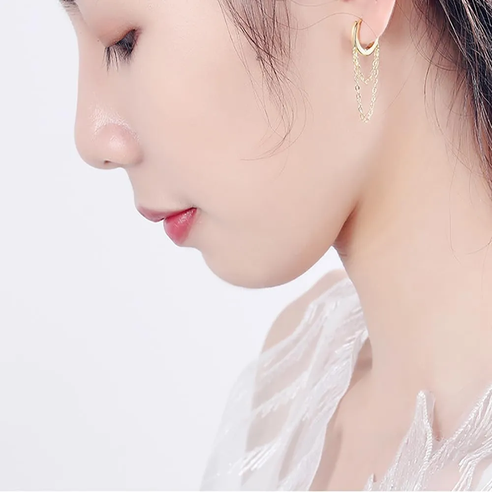 14K Gold Tassel Layerd Chain Earrings for Women,Trendy Cartilage Piercing Dangle Drop Earrings for Gifts Party,Punk Huggie Earrings Jewelry