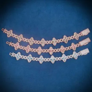 19MM Colored Moissanite 4-Leaf Clover Infinity Link Bracelet