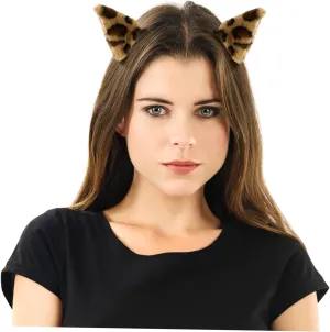 1Pair Adorable Cat Ear Hair Clips Leopard Print Barrettes for Halloween Cosplay and Parties Unique Performance Hair Accessories for Women