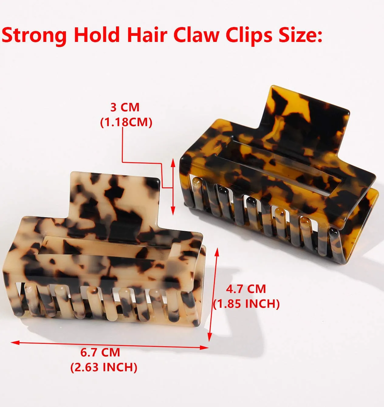 2 Pack Cutout Tortoise and Leopard Square Celluloid Acetate Jaw Clips for Thick Hair