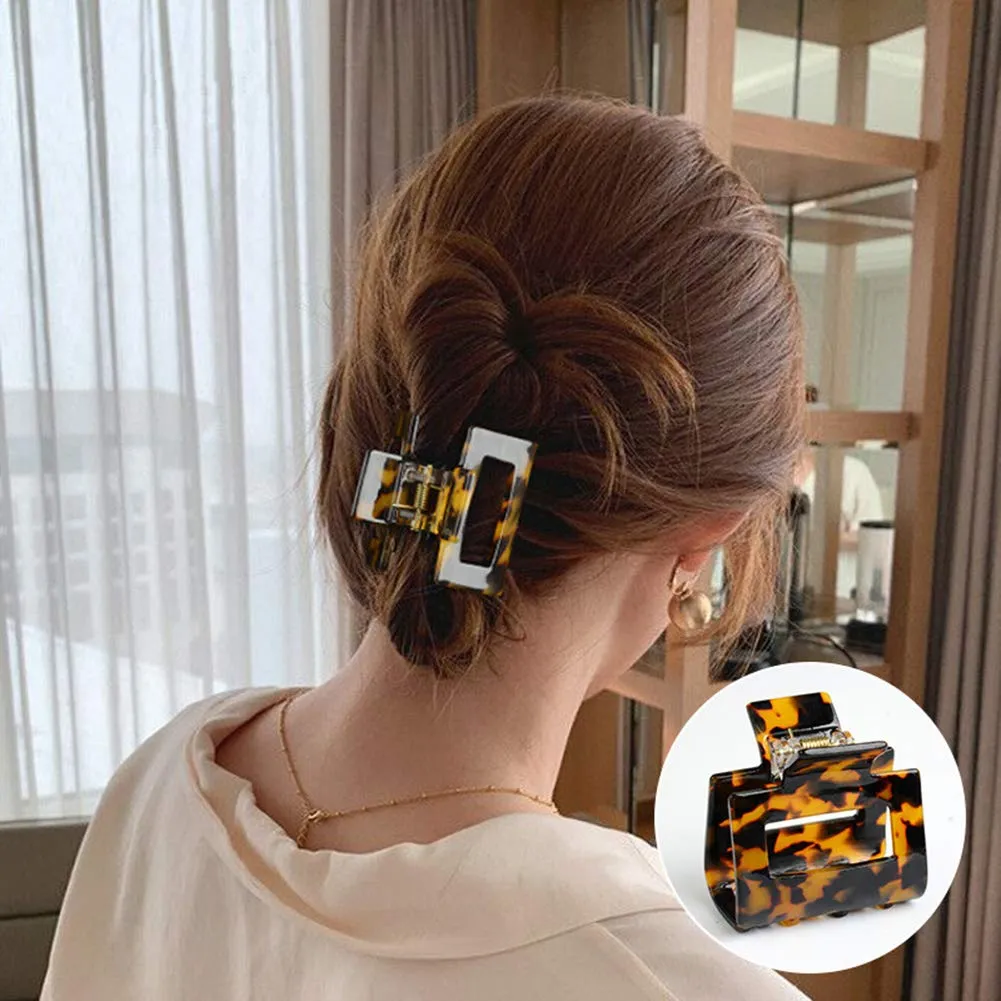 2 Pack Cutout Tortoise and Leopard Square Celluloid Acetate Jaw Clips for Thick Hair