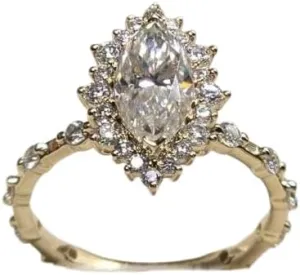 2.5 CT Diamond Engagement Ring, Marquise Cut Halo Engagement Ring, Distance Pave Set Diamond Ring, 14k Yellow Gold Plated, Basket Setting Ring,Wedding Ring For Women,Gifted For Her,Size 3-12.
