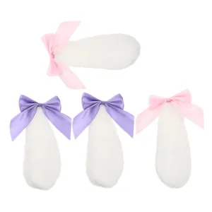 2Pairs Cute Bunny Ears Hair Clips with Ribbon Bow Plush Rabbit Hairpins for Halloween Cosplay Soft Durable Decorative Hair Accessories for Adults