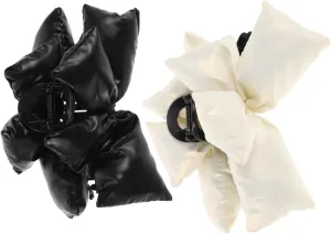 2pcs Bow Hair Clips: Bowknot Claw Clips Large Barrettes Hair Accessories Clamps For Women Hairstyles Office Sports Black White