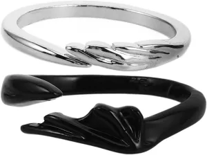 2Pcs Couple Rings Adjustable Angel Devil Design Durable Jewelry for Lovers Chic Finger Accessories for Daily Wear