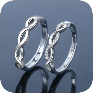 2Pcs Couple Rings for Men and Women 925 Silver Plated CZ Wedding Band Matching Promise Rings Size Adjustable Handmade BridalAnniversary Romantic Gift(Set of Two Rings)