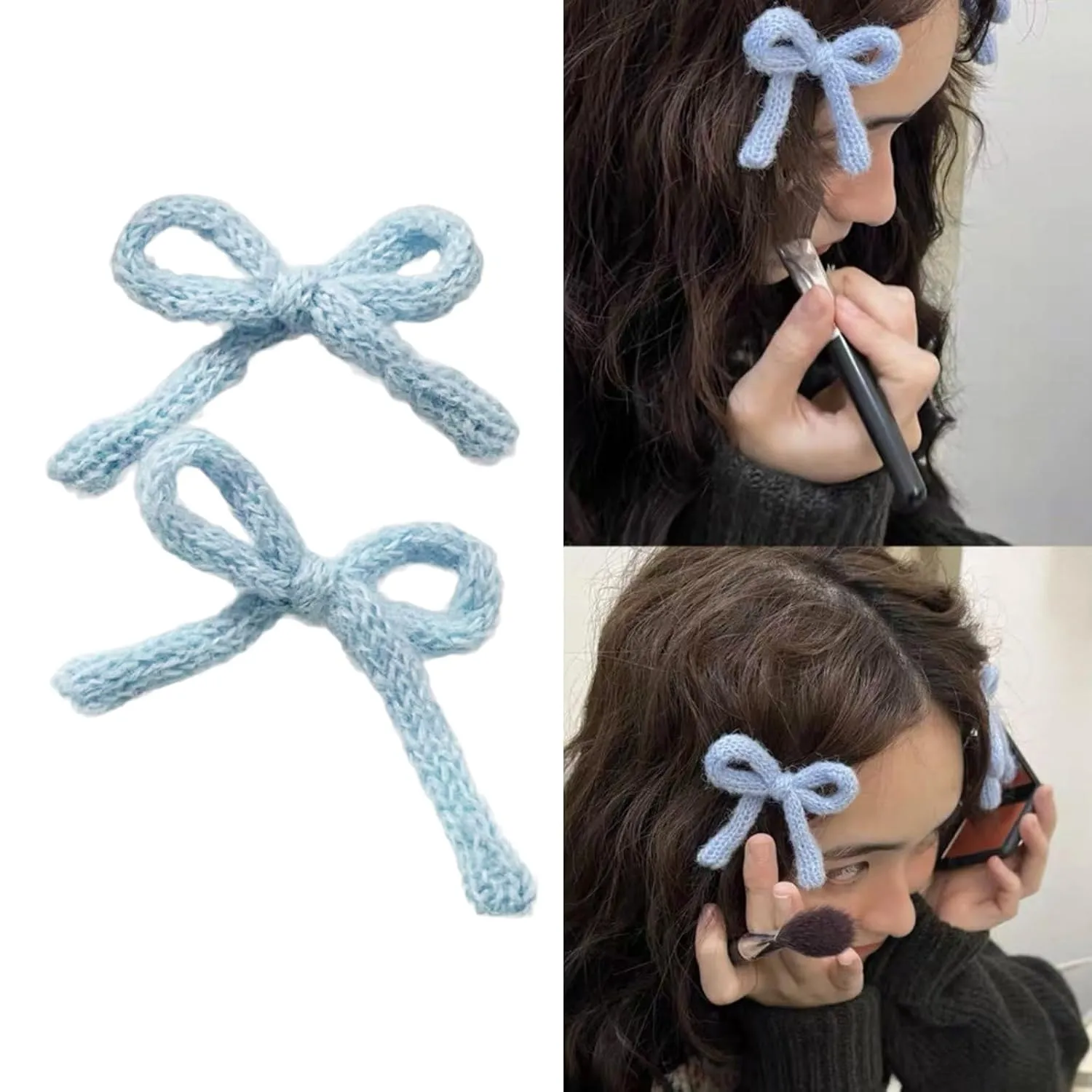 2Pcs Knitted Bow Hair Clip Hair Barrettes Hair Bow Headpieces Winter Bow French Barrettes Headwear Hair Accessories