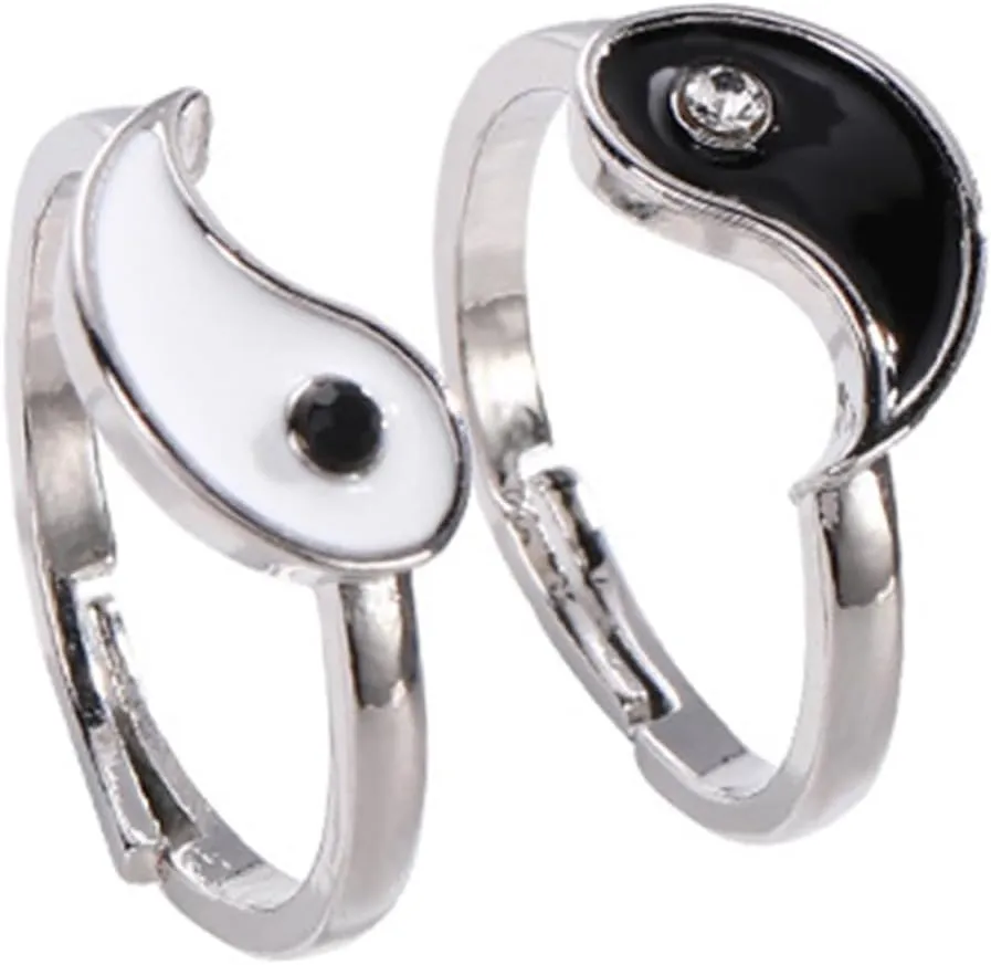 2pcs Matching Couples Rings Tai Chi Bagua Ring Set Adjustable Open for Women
