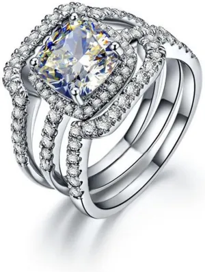 3 Carat Cushion Cut Bridal Ring Set 925 Sterling Silver Women Wedding Rings Cubic Zirconia Engagement Anniversary Rings Set