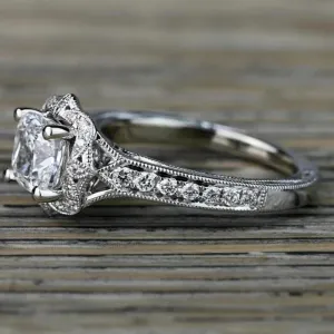 3 Ct Round Diamond Retro Antique Art Deco Milgrain Edwardian Engagement Ring Set For Women 14K White Gold Plated Vintage Stacking Wedding Band Set 925 Stirling Silver Handmade Anniversary Ring