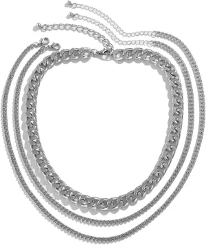 3 Layered Necklaces for Women, Indie Chain Necklaces for Womens Trendy Adjustable White Gold Plated Cuban Chain Necklace