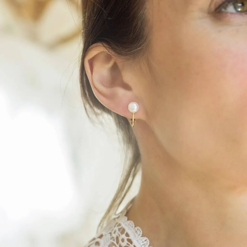 3 Pairs Pearl Clip on Earrings Women,Non Pierced Gold Plated White Imitation Pearl Cute Pearl No Piercing Fake Earrings