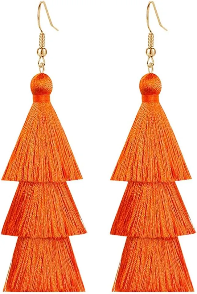 3 Tier Layered Colorful Tassel Earrings Bohemian Big Dangle Drop Fashion Jewelry Earrings for Women Valentine Birthday Party.