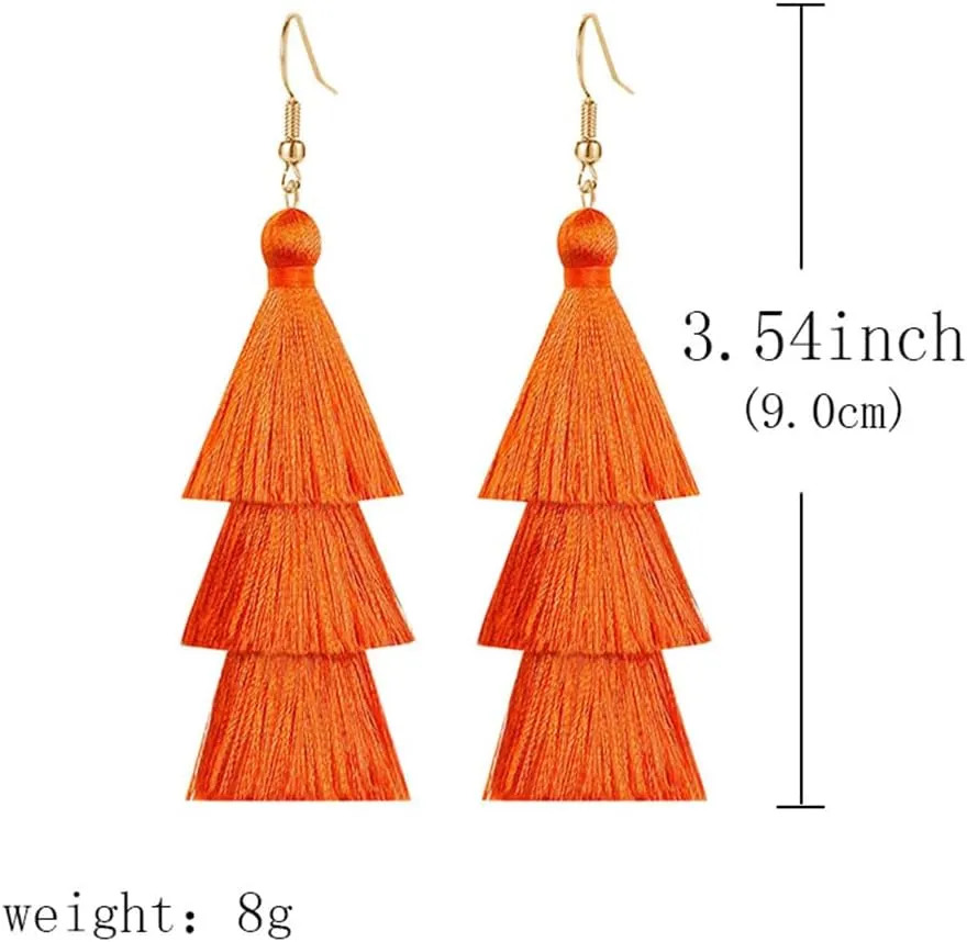 3 Tier Layered Colorful Tassel Earrings Bohemian Big Dangle Drop Fashion Jewelry Earrings for Women Valentine Birthday Party.