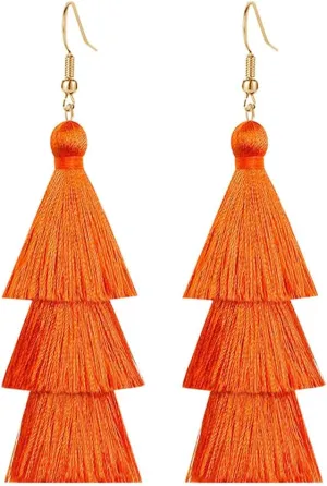 3 Tier Layered Colorful Tassel Earrings Bohemian Big Dangle Drop Fashion Jewelry Earrings for Women Valentine Birthday Party.