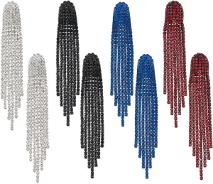 4 Colors Rhinestone Tassel Earrings for Women Silver Chandelier Earrings Dangle Long Crystal Earrings Rhinestone Fringe Drop Earrings for Wedding Bridal Prom Party Brides Jewelry