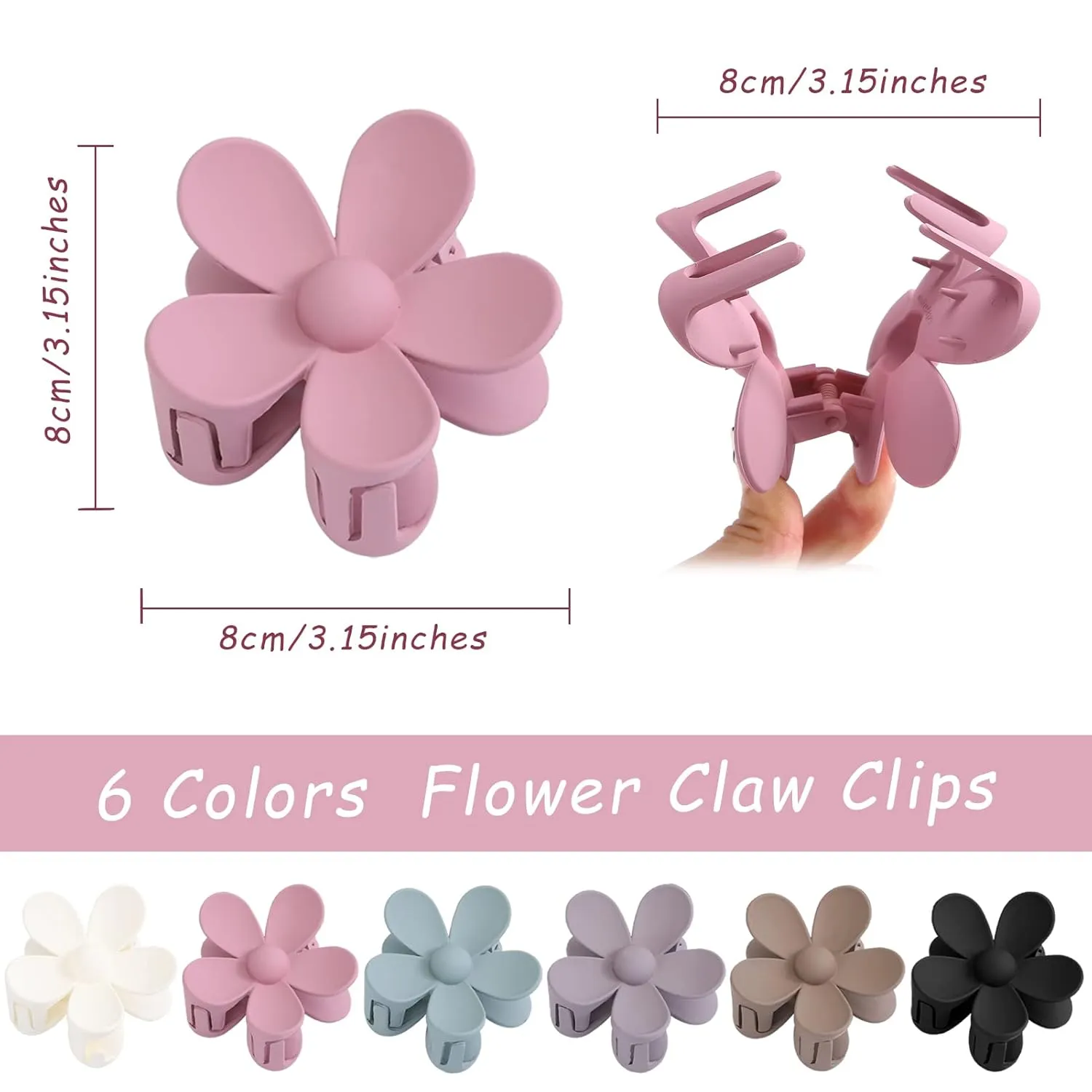 6PCS Hair Clips Set: Matte Large Claw Clips, Cute Daisy Hair Accessories, Non-Slip Strong Hold for Thick/Thin Hair, Christmas Gift for Girls, Oliver Green