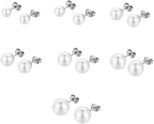 7 Pairs Pearl Stud Earrings Set Imitation Pearl Mixed Sizes Hypoallergenic Earrings Multiple Piercing Stud Pearl Earrings (4mm-10mm)