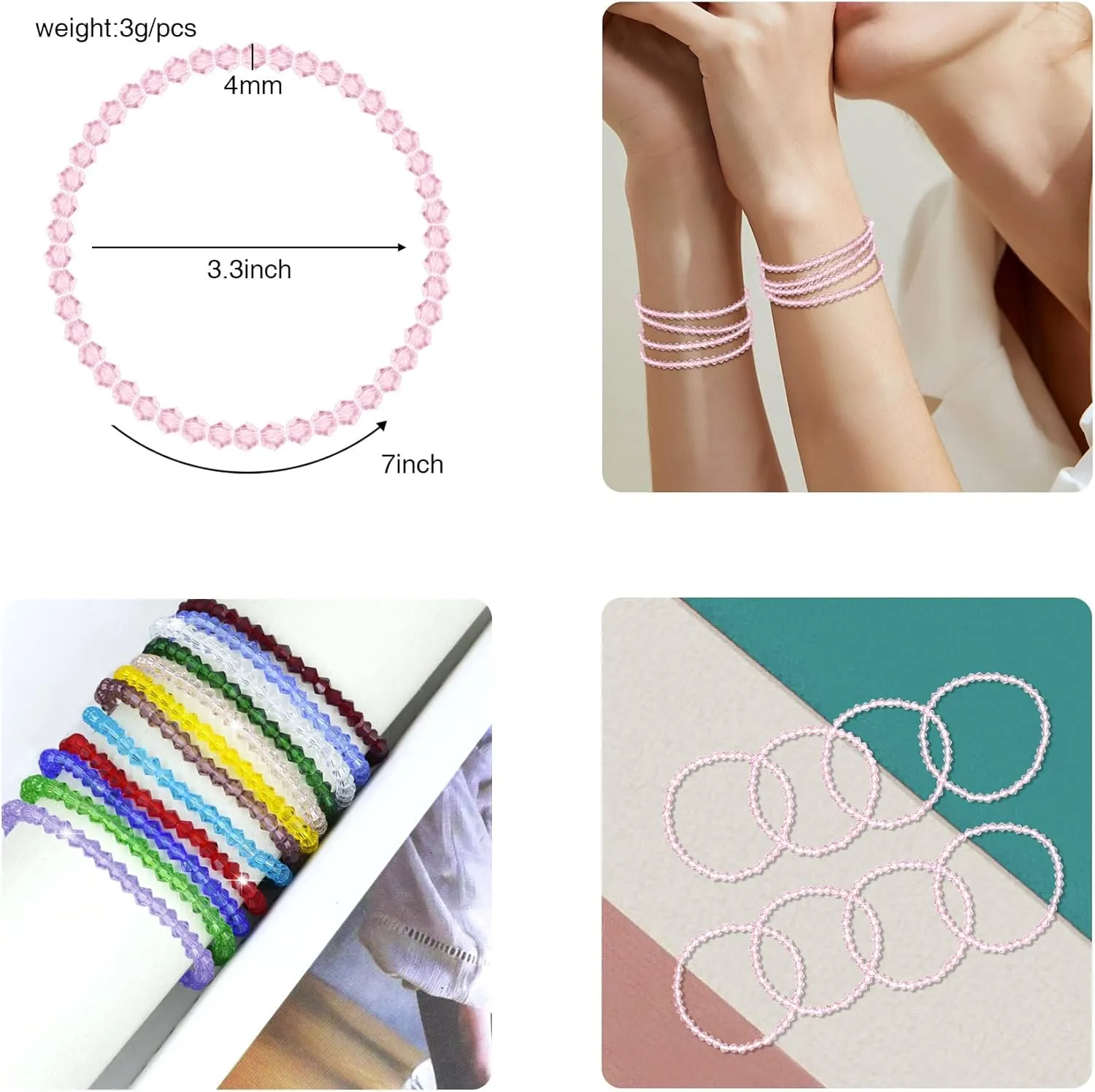 8Pcs Colorful Crystals Beaded Birthstone Bracelets for Women Dainty Stretch Birth Stone Bracelets Crystal Stackable Bracelet for Daughter Mom Birthday Gift