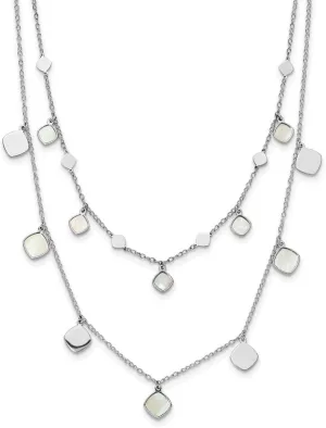925 Sterling Silver Rh Plated Simulated Mother of Pearl 2 strand With 1.5inch Ext. Choker 14.5 Inch 8.85mm Wide-Choker Necklace for Women