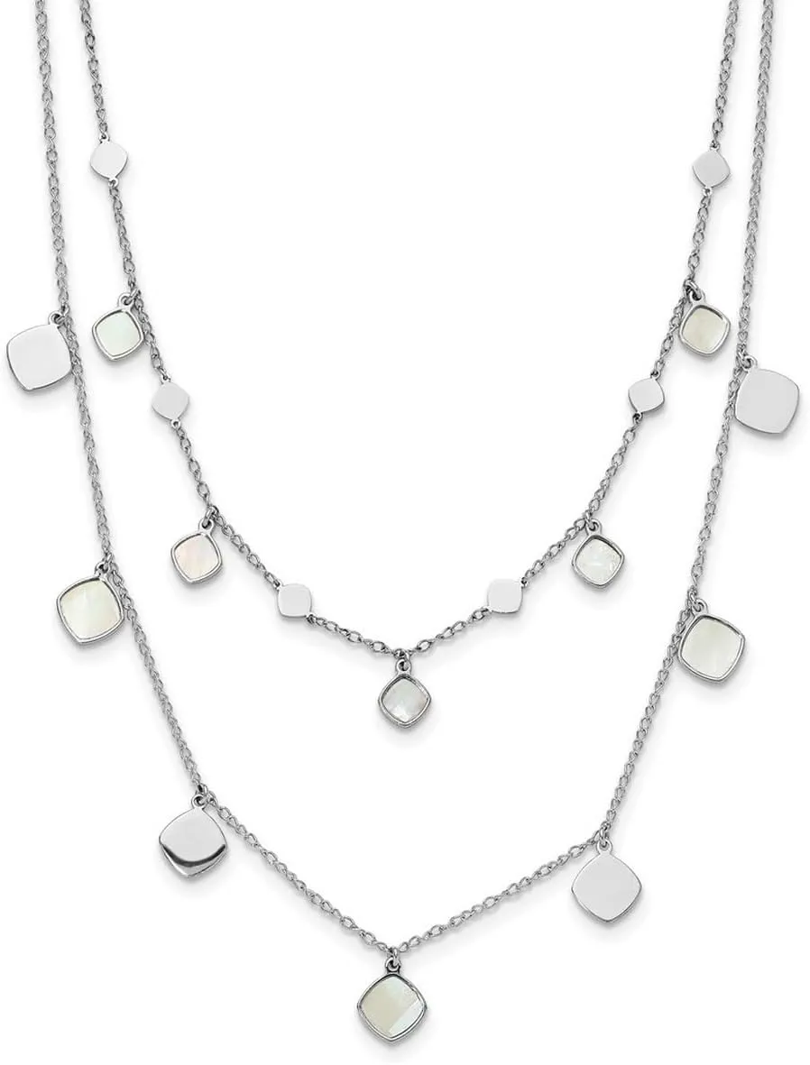 925 Sterling Silver Rh Plated Simulated Mother of Pearl 2 strand With 1.5inch Ext. Choker 14.5 Inch 8.85mm Wide-Choker Necklace for Women