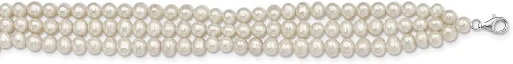 925 Sterling Silver Rhd plt 5 6mm 3 Rows Freshwater Cultured Pearl With 1.5inch Choker 14 Inch-Choker Necklace for Women