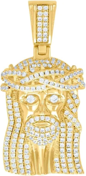 925 Sterling Silver Yellow tone Mens CZ Simulated Diamond Jesus Religious Charm Pendant 37.4x18mm Wide Necklace for Men