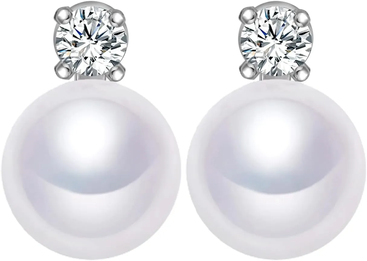 AAA  Quality Handpicked Freshwater Cultured Stud Button Pearl Earrings Gold Plated 925 Sterling Silver Post