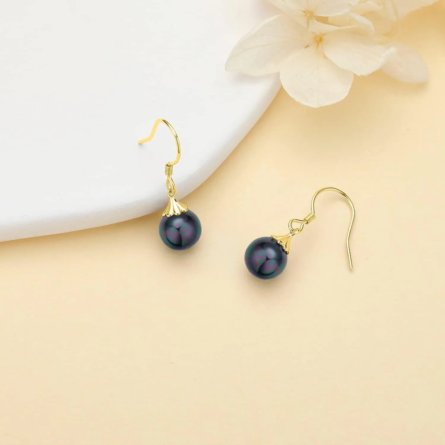 AENEAS Black Pearl Earrings for Women 925 Sterling Silver Black Pearl Drop Earrings Black Pearl Dangle Earrings Jewelry Gift for Women