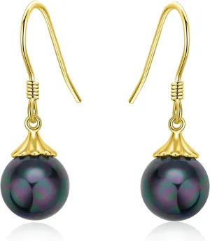AENEAS Black Pearl Earrings for Women 925 Sterling Silver Black Pearl Drop Earrings Black Pearl Dangle Earrings Jewelry Gift for Women