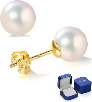Akoya Cultured Pearl Earrings Round ?C 925 Sterling Silver Hypoallergenic Pearl Studs for Women