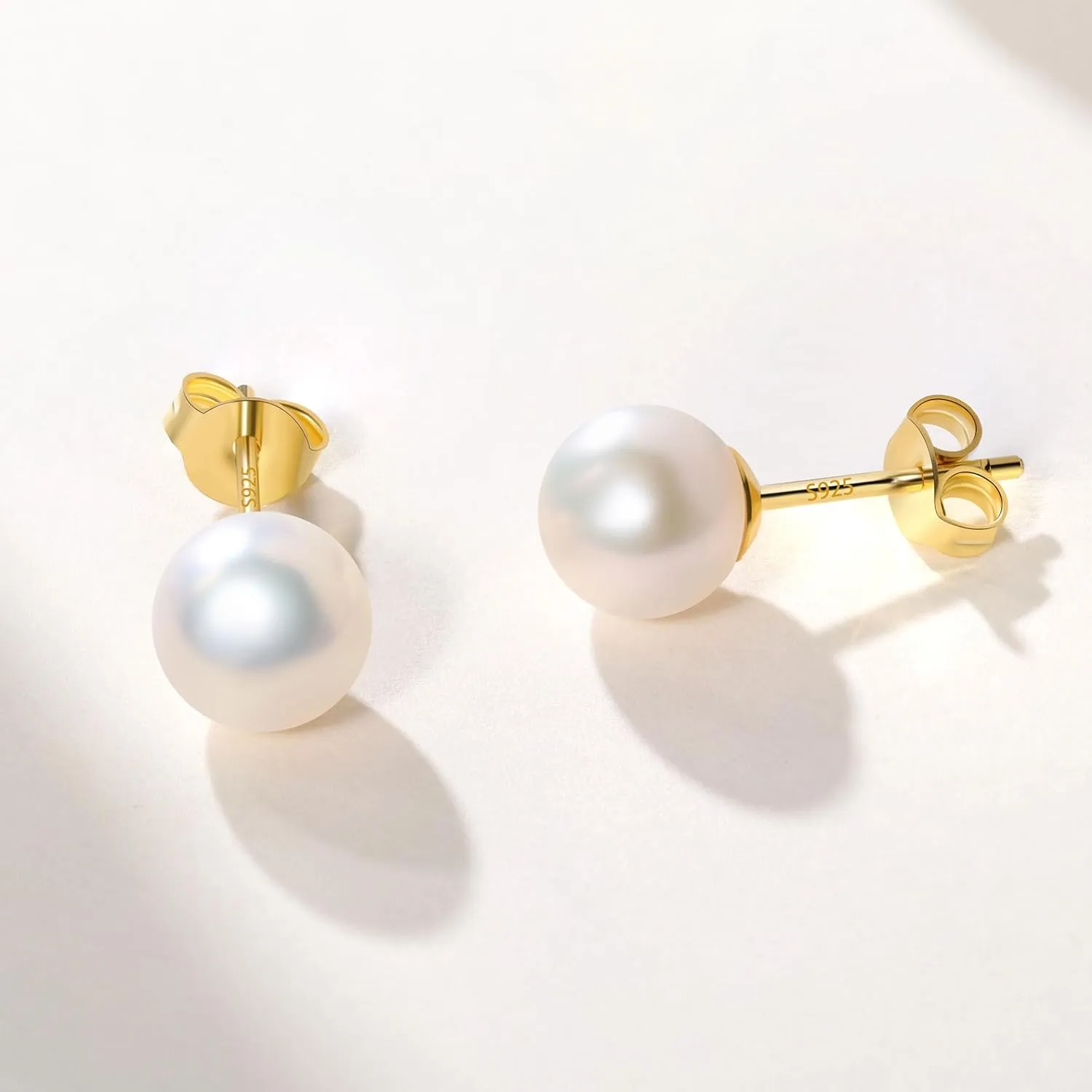 Akoya Cultured Pearl Earrings Round ?C 925 Sterling Silver Hypoallergenic Pearl Studs for Women