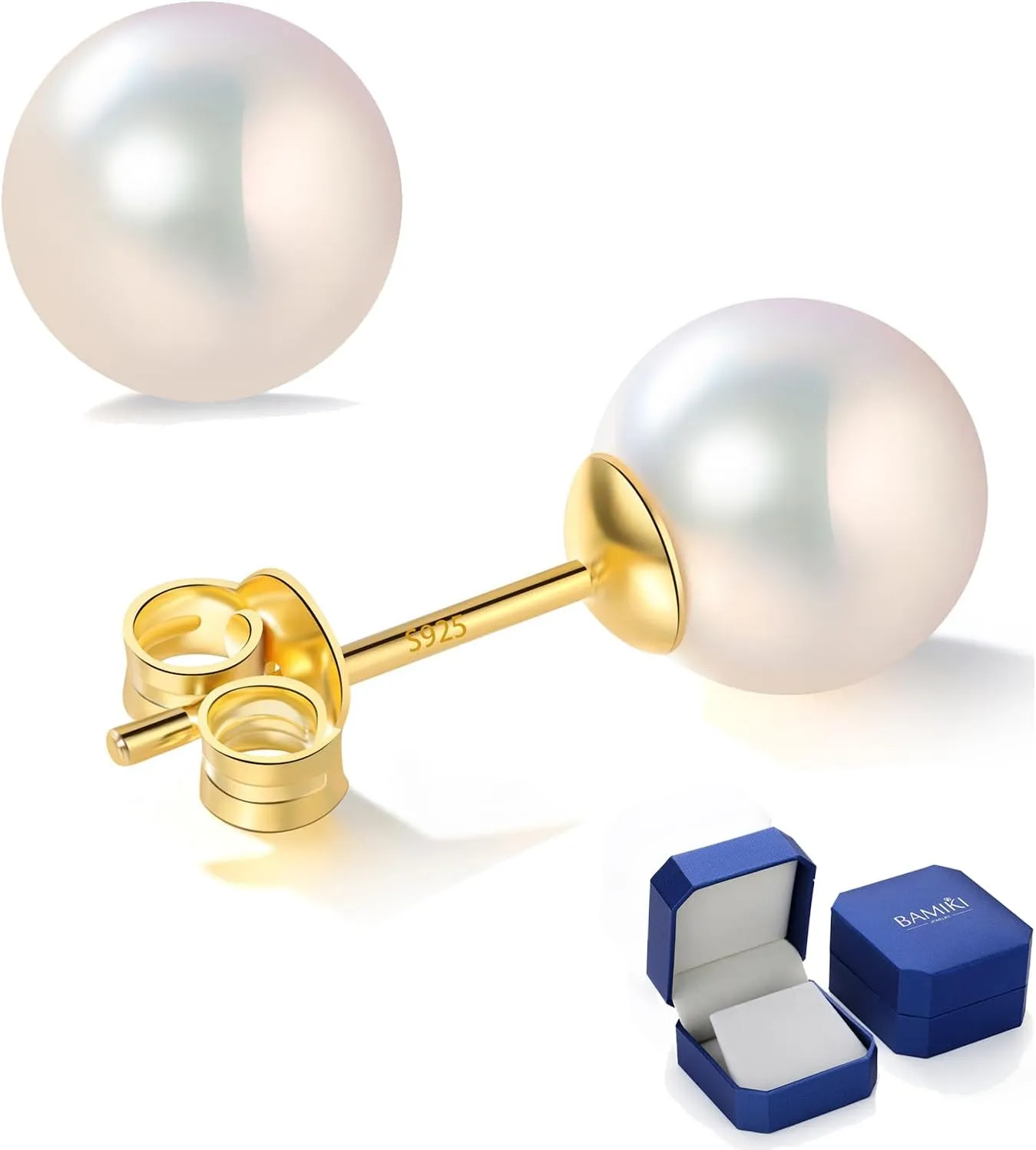 Akoya Cultured Pearl Earrings Round ?C 925 Sterling Silver Hypoallergenic Pearl Studs for Women