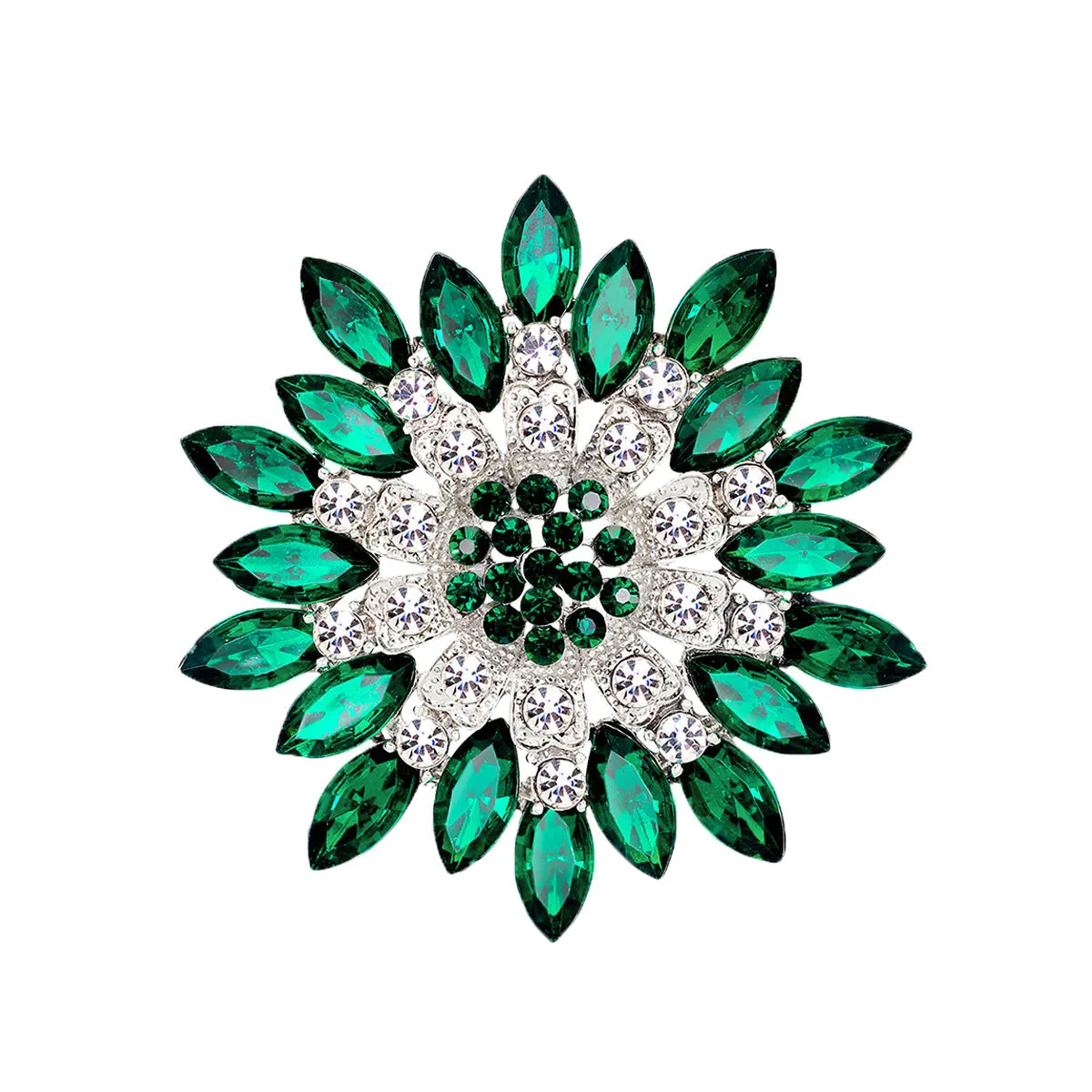 All-Match Brooches Elegant Flower Leaf Wedding Bridal Accessories Big Crystal Rhinestone Bouquet Brooch Pin for Women