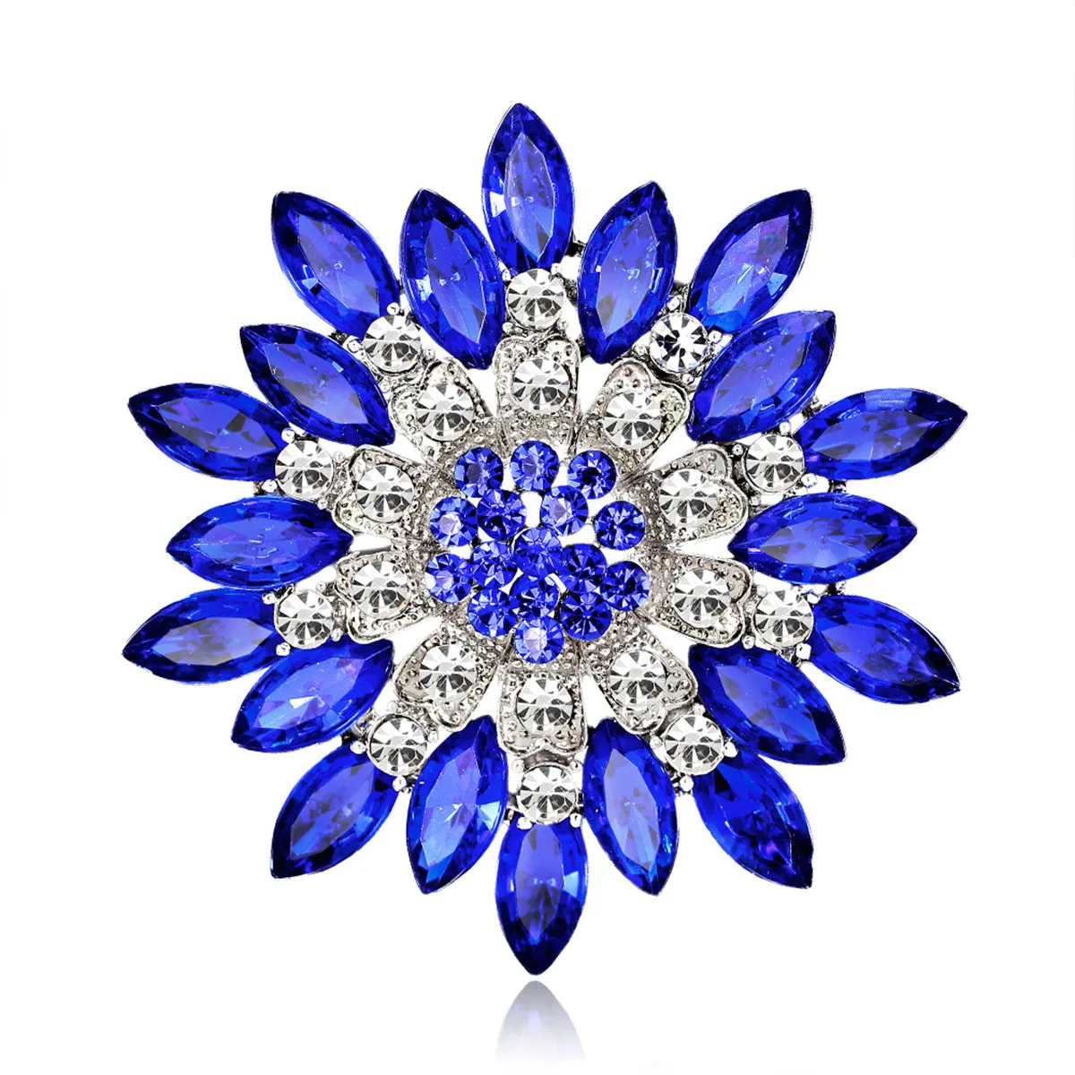 All-Match Brooches Elegant Flower Leaf Wedding Bridal Accessories Big Crystal Rhinestone Bouquet Brooch Pin for Women