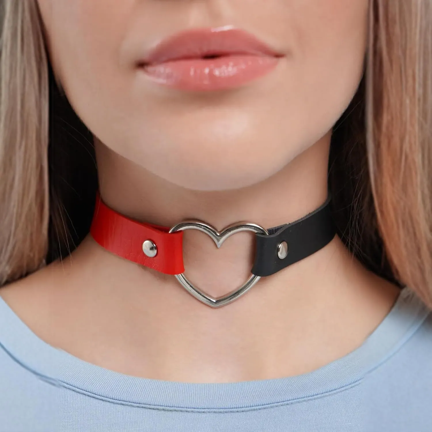 American Trends Vintage PU Leather Choker Necklace Love Heart Adjustable Goth Choker Gothic Punk Choker PU Necklace Soft Collar Chain for Women Girls