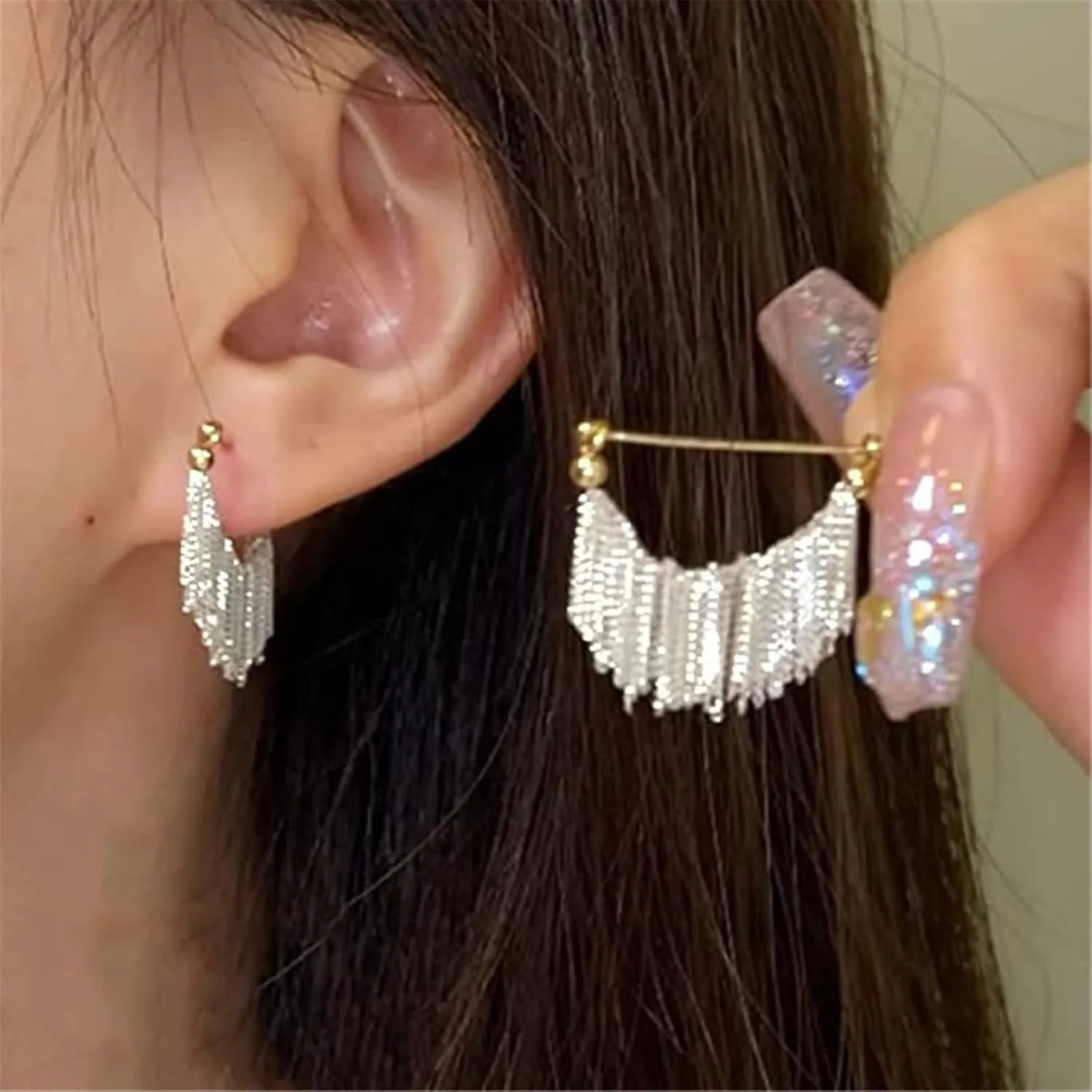 Aphro Fashion Scalloped Tassel Earrings, 18K Gold Plated Tassel Dangle Drop Earrings, Hoop Tassel Metal Earrings for Women, Gold Chain Waterfall Earrings, Gold Chandelier Earrings (#3)