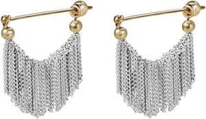 Aphro Fashion Scalloped Tassel Earrings, 18K Gold Plated Tassel Dangle Drop Earrings, Hoop Tassel Metal Earrings for Women, Gold Chain Waterfall Earrings, Gold Chandelier Earrings (#3)