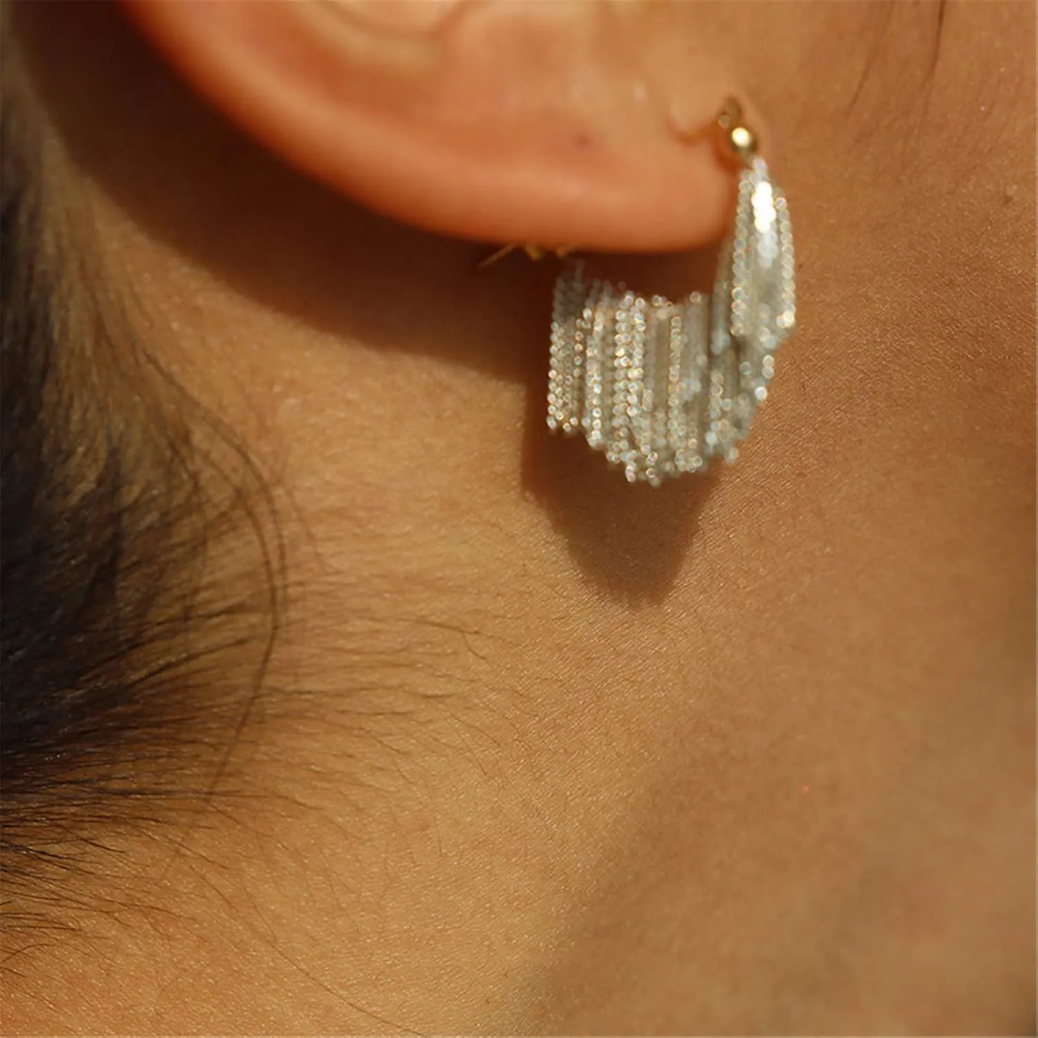 Aphro Fashion Scalloped Tassel Earrings, 18K Gold Plated Tassel Dangle Drop Earrings, Hoop Tassel Metal Earrings for Women, Gold Chain Waterfall Earrings, Gold Chandelier Earrings (#3)