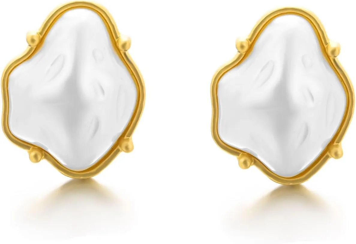 Baroque Pearl Stud Earrings For Women 14k Gold Plated Irregular Pearl Earrings Chunky Big Pearl Earrings Vintage Pearl Statement Earrings Jewelry Gift For Women